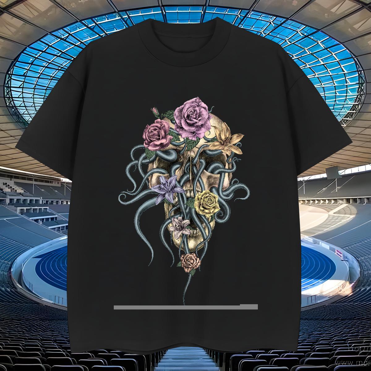Loose Fit Man T Shirts 100% Cotton 230g flower Outdoor Custom Printing Breathable Short Sleeve Men Tshirts DIY Customized Clothes
