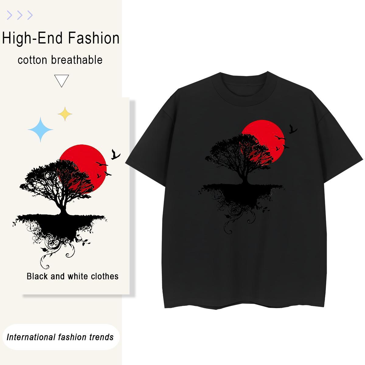 New Arrival Men Tshirts tree Daily Outfit 230g 100% Cotton Tees Shirts Breathable Crew Neck Loose Mens T Shirts Plus Size Cartoon