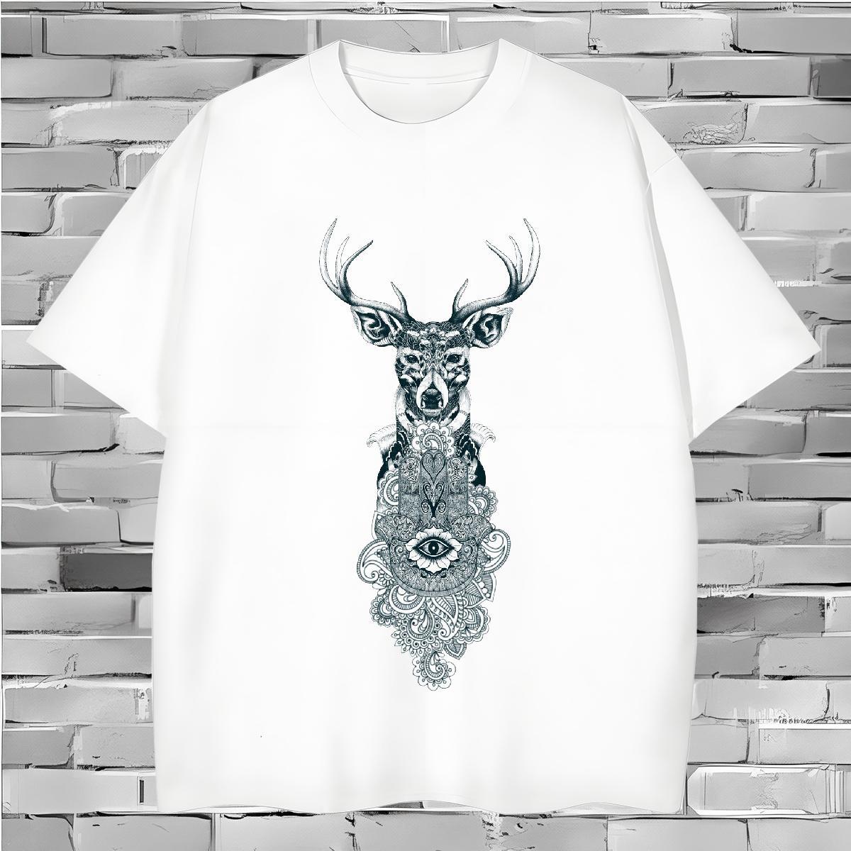 Fashion Design Men Tees Deer Anime Printing Street 230g 100% Cotton Tshirts Breathable Short Sleeve Classic T Shirt For Man Plus Size Cartoon
