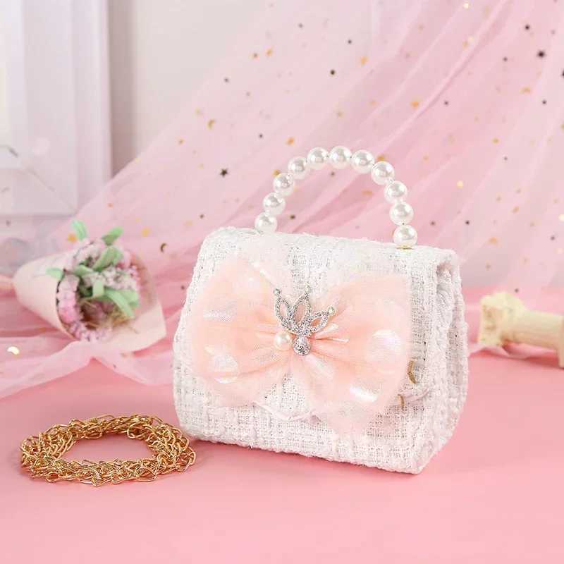 Pink Princess Crown Children Shoulder Bag Baby Girls Fashion Lace Bow Coin Purse Kids Crossbody Chain Handbag Toddler Girl BagsXJ240823
