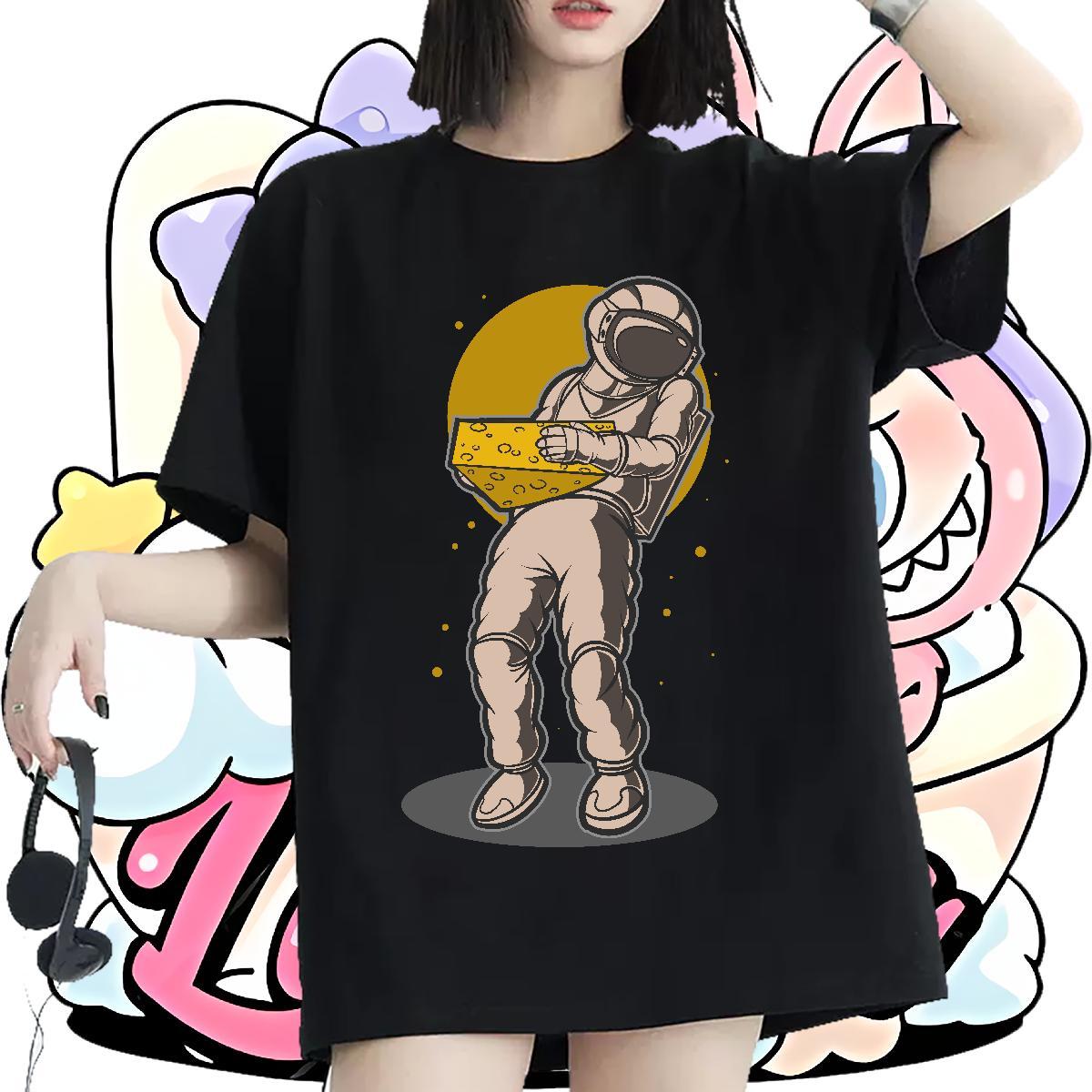 Unisex Woman Tshirt 230g Pure Cotton cosmonaut Casual Womens T Shirts Comfortable Cartoon Printing L-4XL Tees