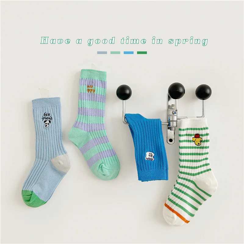 Boys Socks Spring Cartoon Letter Pattern Medium Socks Kids Cotton Children Crew Socks CL240824