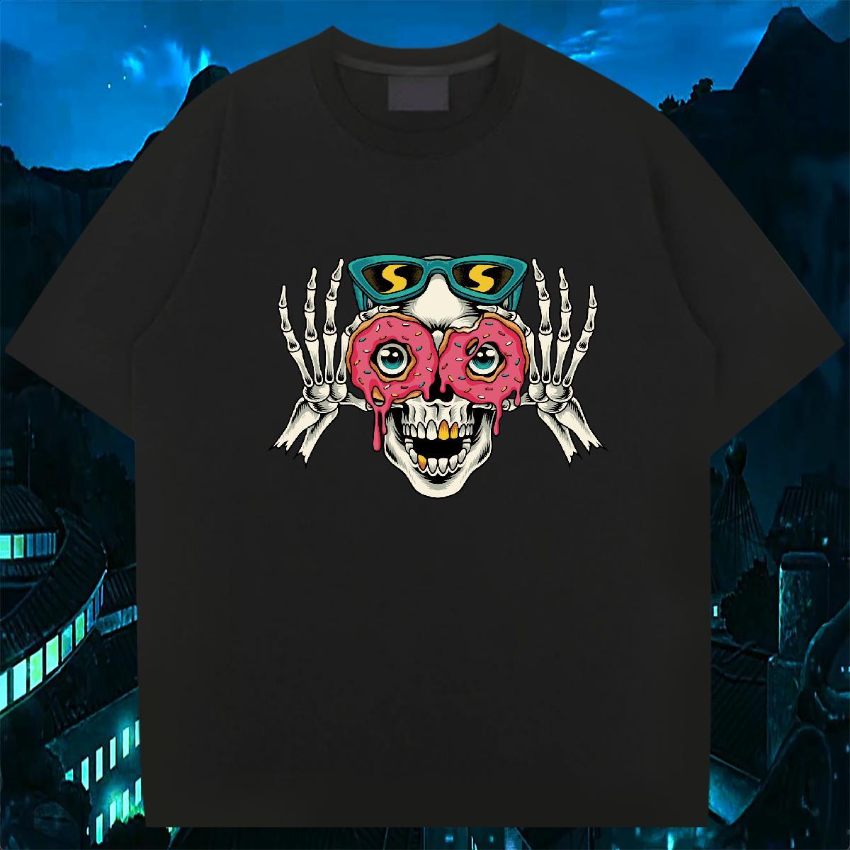 Soft T Shirt For Man 230g Cotton skull Spring Summer Plus Size Cartoon O-Neck Short Sleeve Men Clothes T-Shirt Customized Tops Tees
