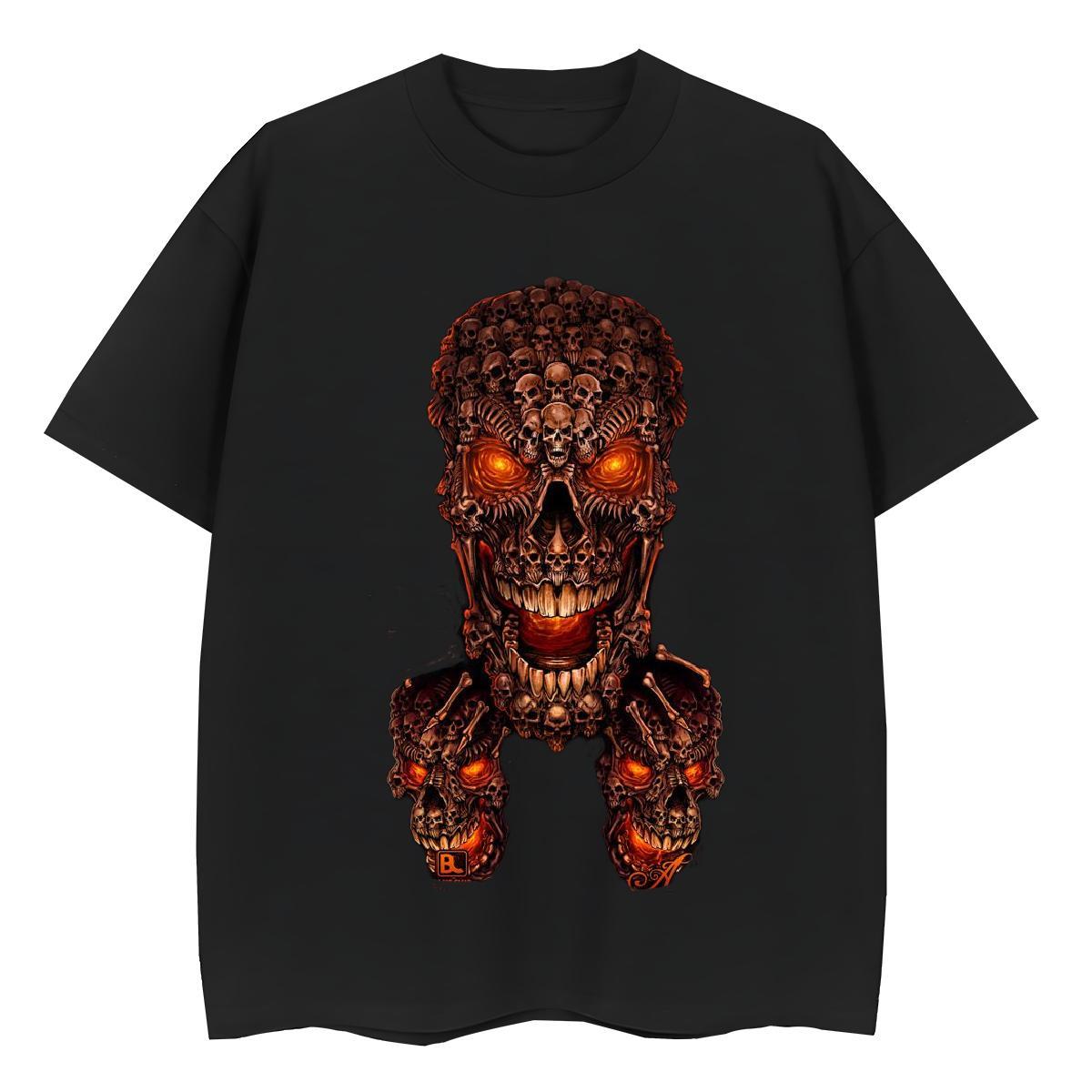 Cool T-Shirts 230g 100% Cotton skull Hip Hop Street Oversized Crew Neck Breathable Men Clothes T-Shirt New Designer Tops