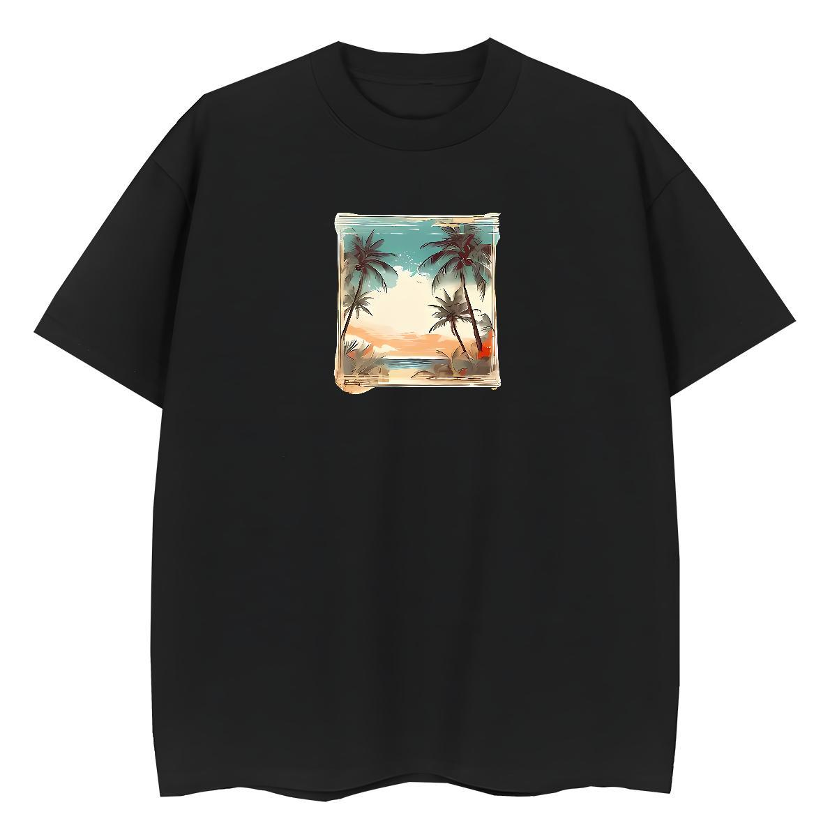 Free Shipping Men Tees sun Beach 230g Pure Cotton Clothes Round Neck Short Sleeve High Quality Man T Shirts Plus Size Cartoon