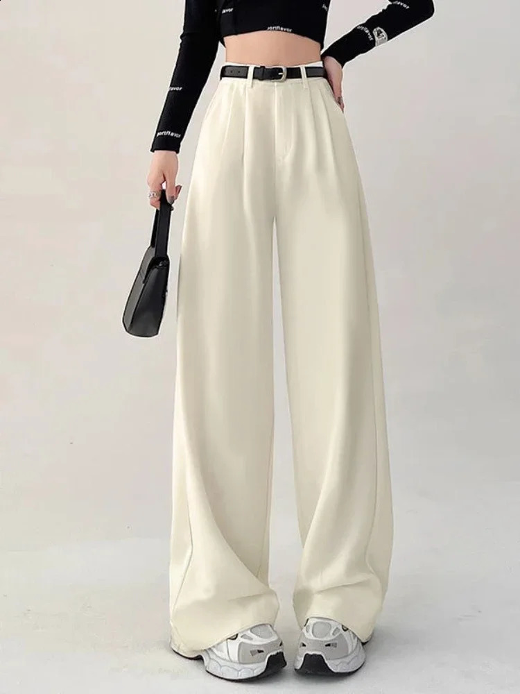 Womens Pants Casual Temperament High Waist Loose Straight Trousers Gift Belt Fashion Versatile Wide Leg Women 240824