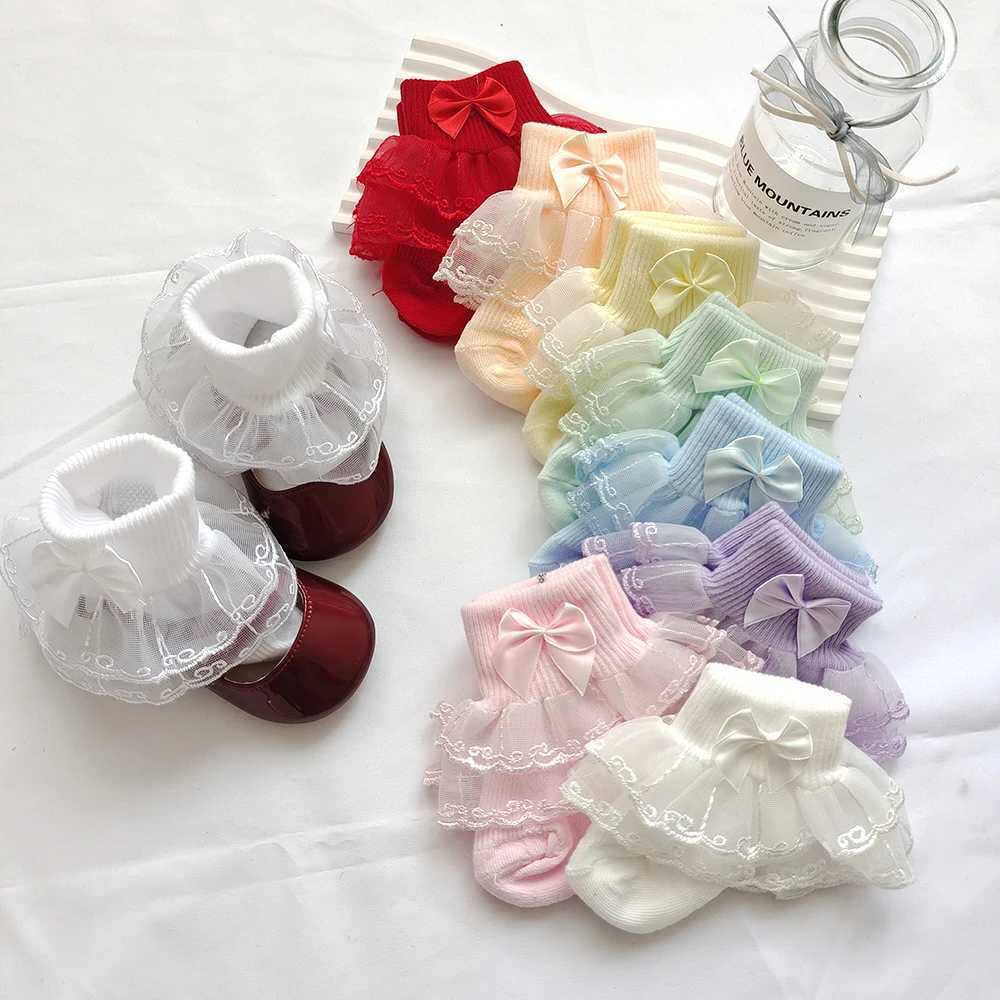 Newborn Baby Socken Lace Girls Ankle Socks Bows Toddlers Cotton Sock Cute Frilly Socks For Children Young Girls Dance Sock CL240824
