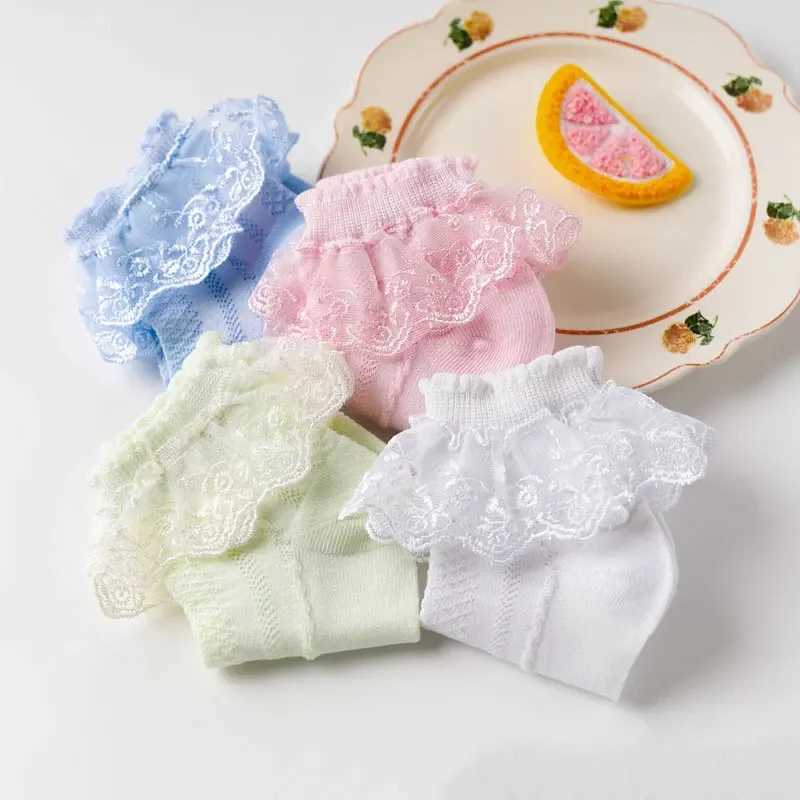 Spring Summer Breathable Cotton Lace Ruffle Princess Cute Thin Mesh Socks Children Ankle Short Sock Solid White Baby Girls Kids CL240824