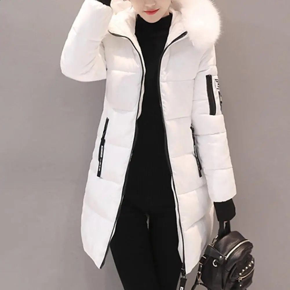 Winter Jacket Womens Fur Necklace Long Basic Thick Cotton Mat Parkas Wear w240824