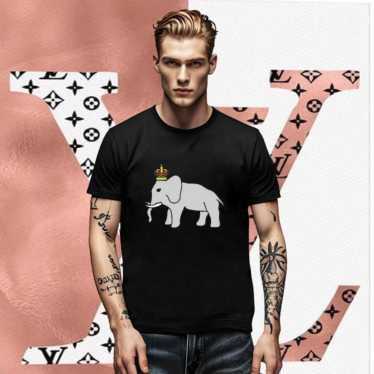 New Men Tees elephant Spring Summer 230g 100% Cotton Tops Shirt Breathable Crew Neck Brand T shirt Asian Size
