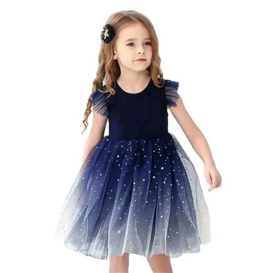 Summer girl dress princess star sleeveless chiffon Tutu dress 4-8 year old childrens birthday party furry dress childrens clothing W240823