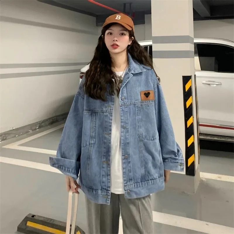 Women Loose Fitting Jeans Jacket Spring Autumn Female Medium Long Styles Cowboy Outwear Korean Ladies Long Sleeves Denim Coat 240823