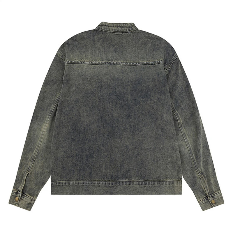 Japanese washed denim jacket mens and womens loose zipper top street retro casual spring 240824