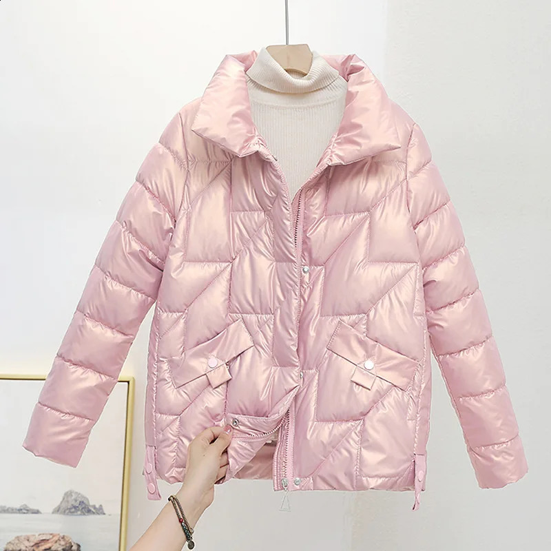 Womens jacket winter Parkas womens glossy down cotton stand collar casual warm Parka short 240823