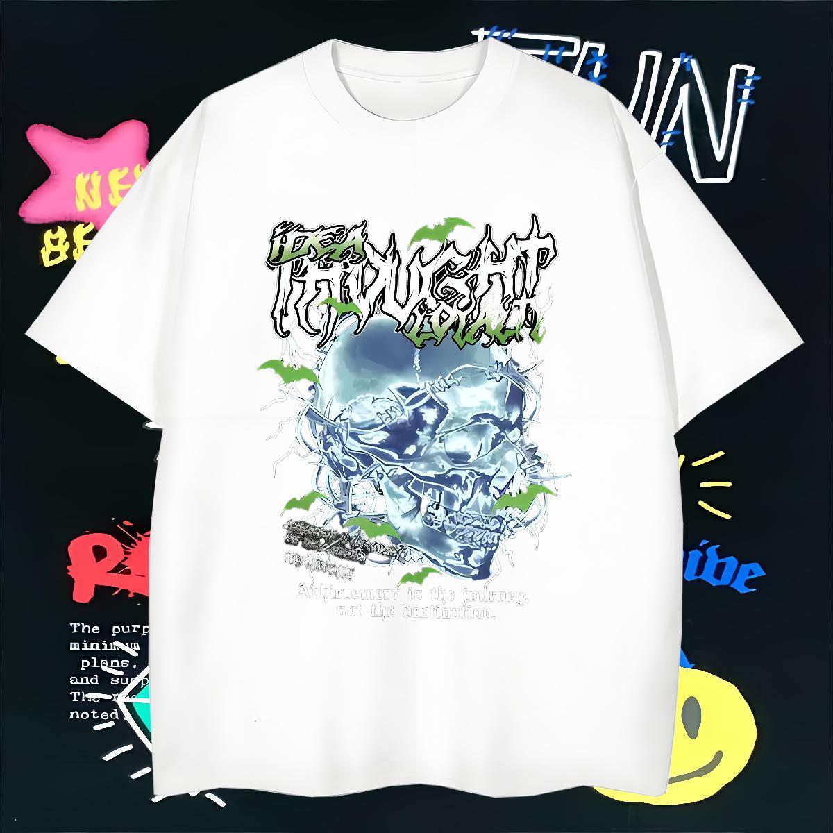 TOP Quality T-Shirts for Men 100% Cotton 230g skull Hip Hop Street Cartoon Printing L-4XL Crew Neck Breathable Couples T Shirts Factory Direct Tees