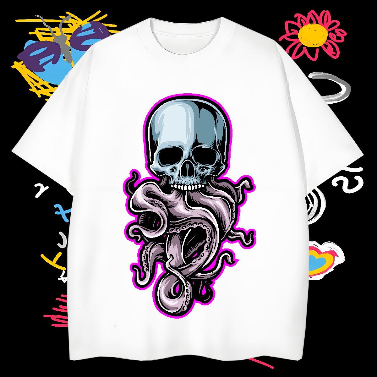 Classic T-Shirts 230g Cotton skull Anime Printing Street Customized Print Breathable Crew Neck Men Tees Classic Casual Top Tees