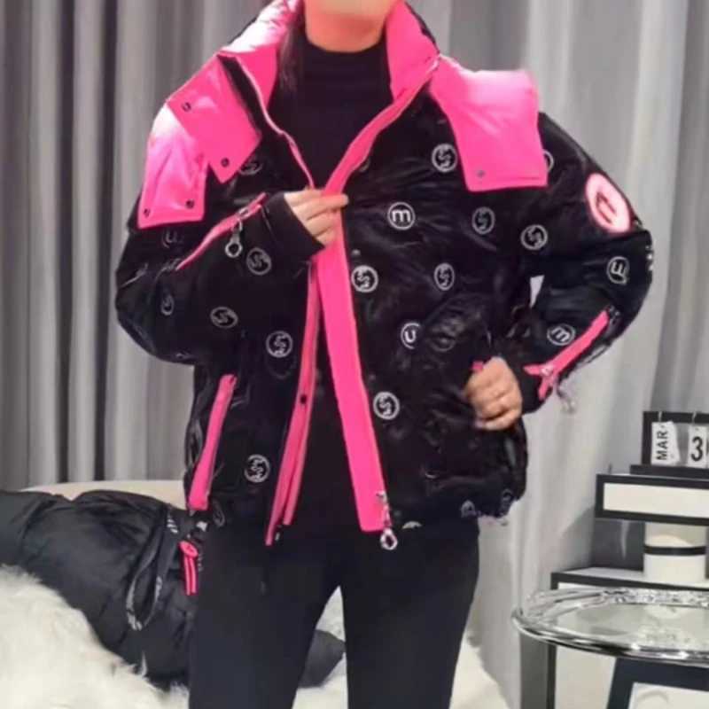 Women's Down Parkas Short Women Jacket 2024 New Winter Coat Female Hooded Letters Parkas Color Collision Casual Overcoat Loose Thick Warm Coats D