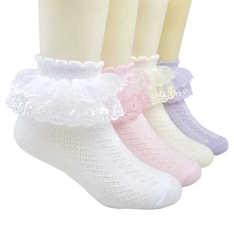 Children Dance Sock Non-Slip Summer Cotton Children Short Sock Breathable Thin Mesh White Ruffle Frilly Girl Princess Sock 1-15Y CL240824