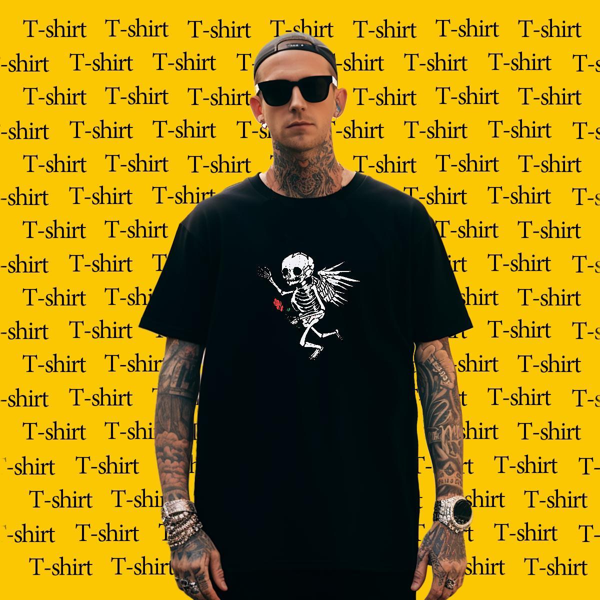 Unisex Men T Shirts 230g 100% Cotton skull Casual Daily Wear Anime Print Breathable Men Tops Tees Factory Direct Tees Shirts