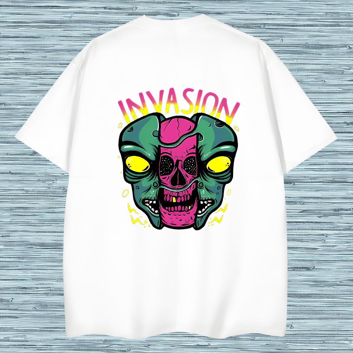 Comfortable Men T Shirts 230g 100% Cotton skull Street Casual Cartoon Printing L-4XL Crew Neck Breathable Men Clothes T-Shirt 2024 New Tees Shirts