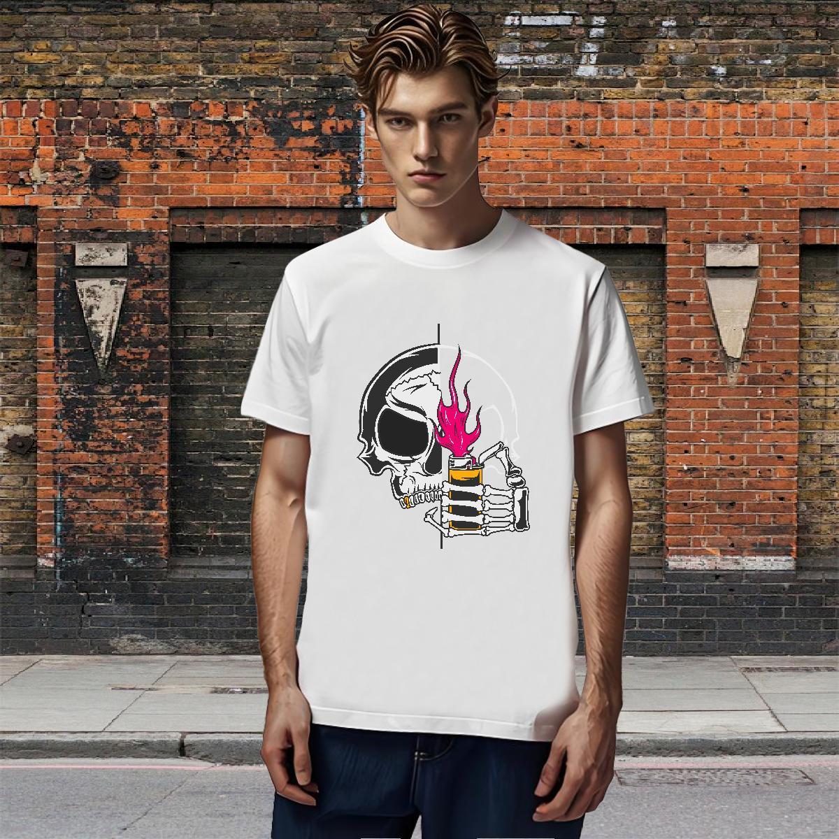 Loose Men T Shirts 100% Cotton 230g skull Street wear Hip Hop Black White Breathable Short Sleeve Couples T Shirts 2024 New Clothings
