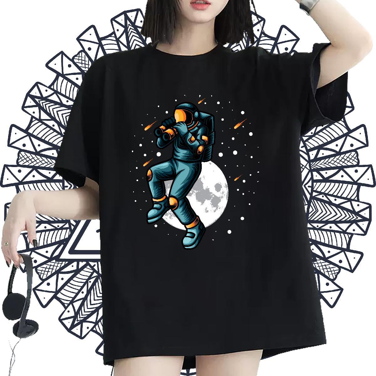 Loose Couples T Shirts 230g Pure Cotton planet Daily Outfit T Shirt For Woman O Neck Short Sleeves Graphic Top Tees