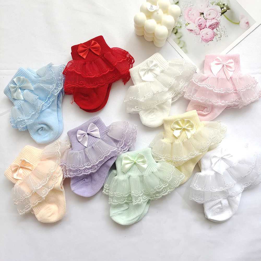 Newborn Baby Socken Lace Girls Ankle Socks Bows Toddlers Cotton Sock Cute Frilly Socks For Children Young Girls Dance Sock CL240824