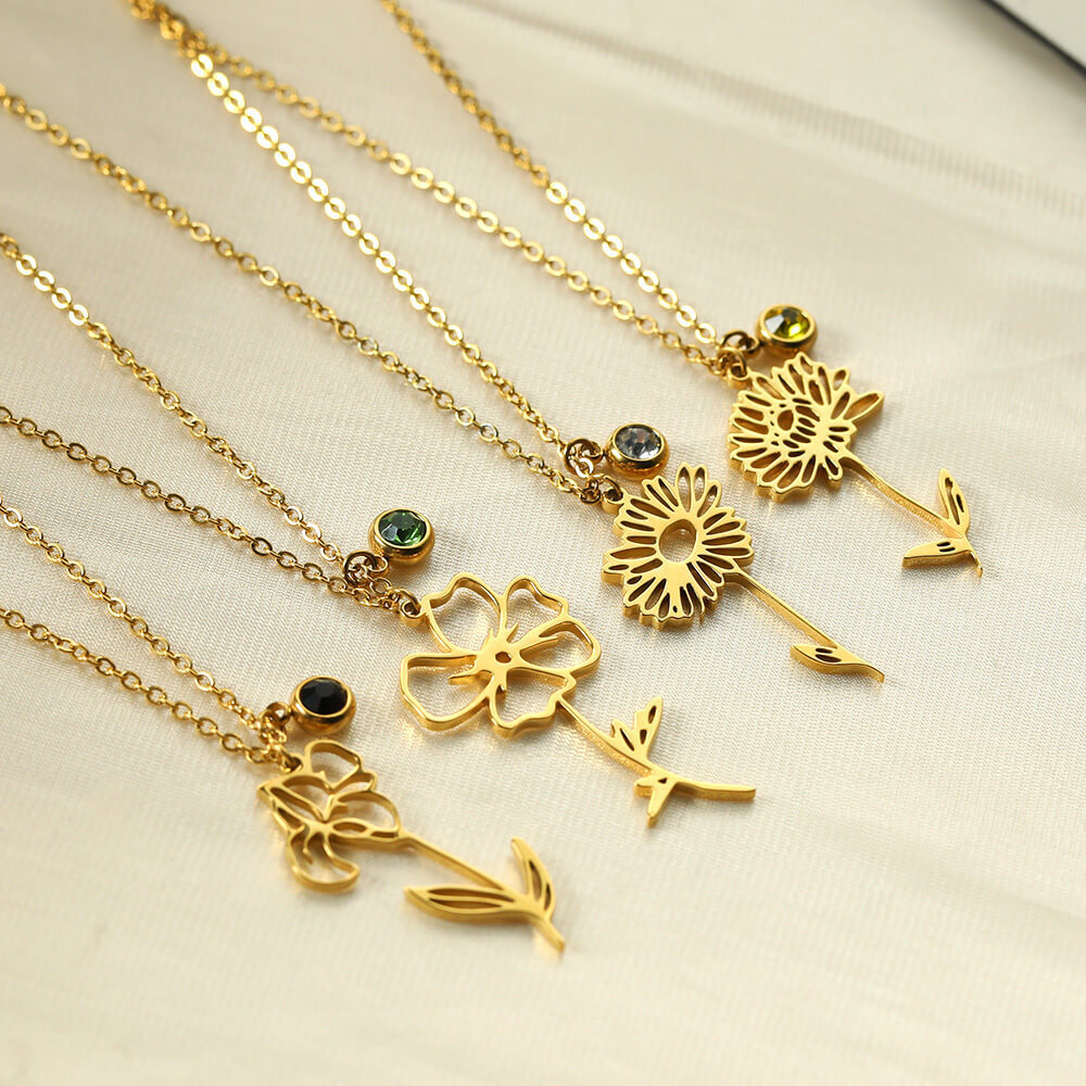 Minimalist New December Wer Gold Plated Stainless Steel Necklace Birthstone Gift Rose Month Pendant F08.24-5.7 6c386