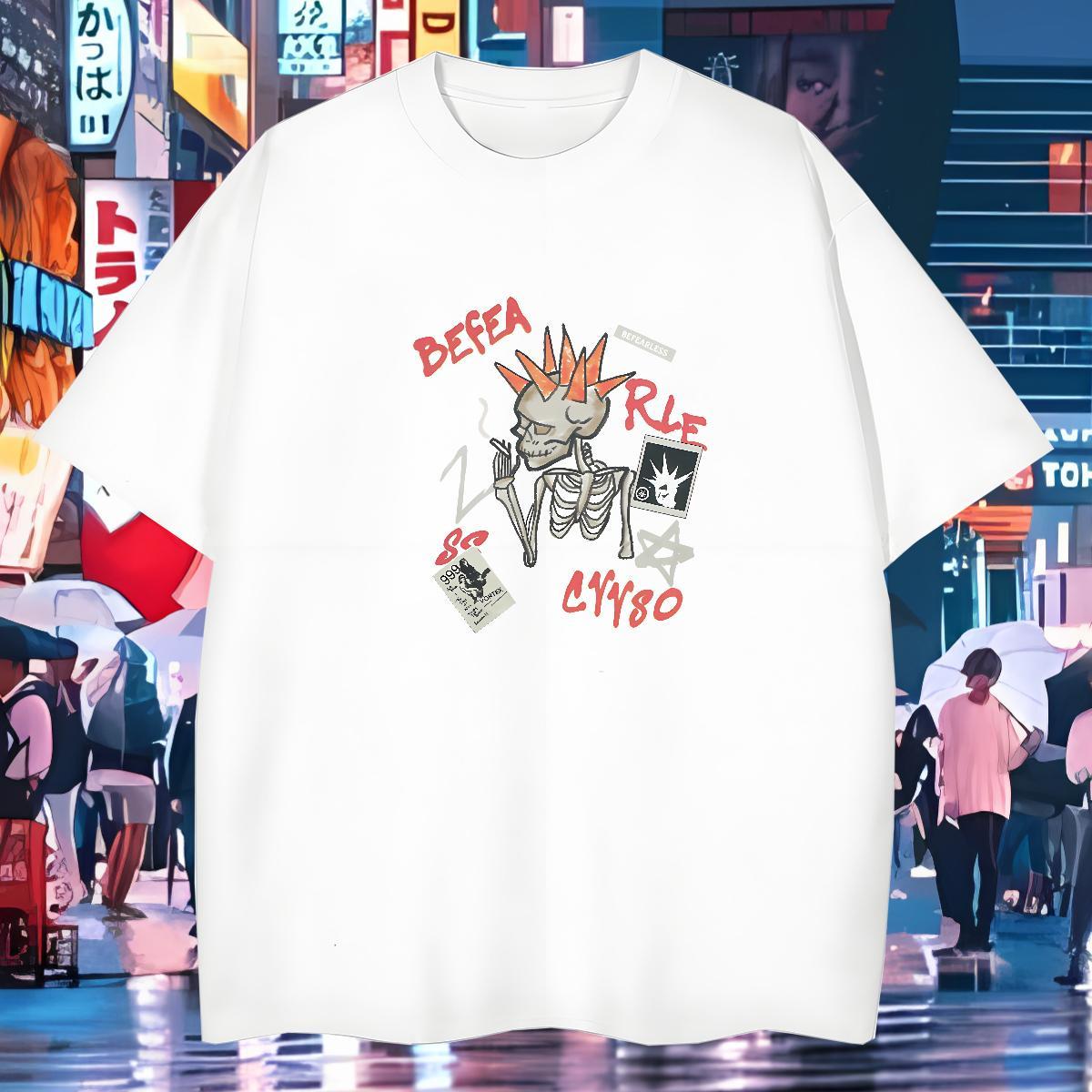 TOP Quality T Shirts Men 230g 100% Cotton skull Anime Printing Street White Plus Size O Neck Short Sleeves Men Clothes T-Shirt Fashion New Tshirts