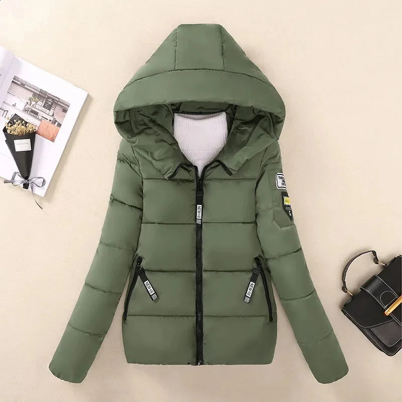 winter jacket womens Parkas hooded short Parka warm thick loose cotton padded 240823