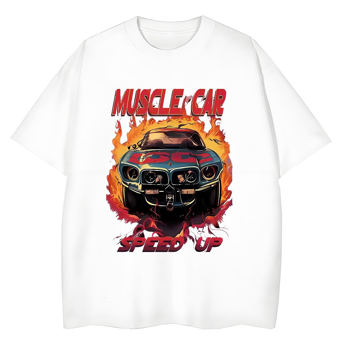 Loose T Shirt For Man 100% Cotton 230g car Daily Outfit DIY Printed Crew Neck Breathable Tshirts 2024 Summer Tee Shirt