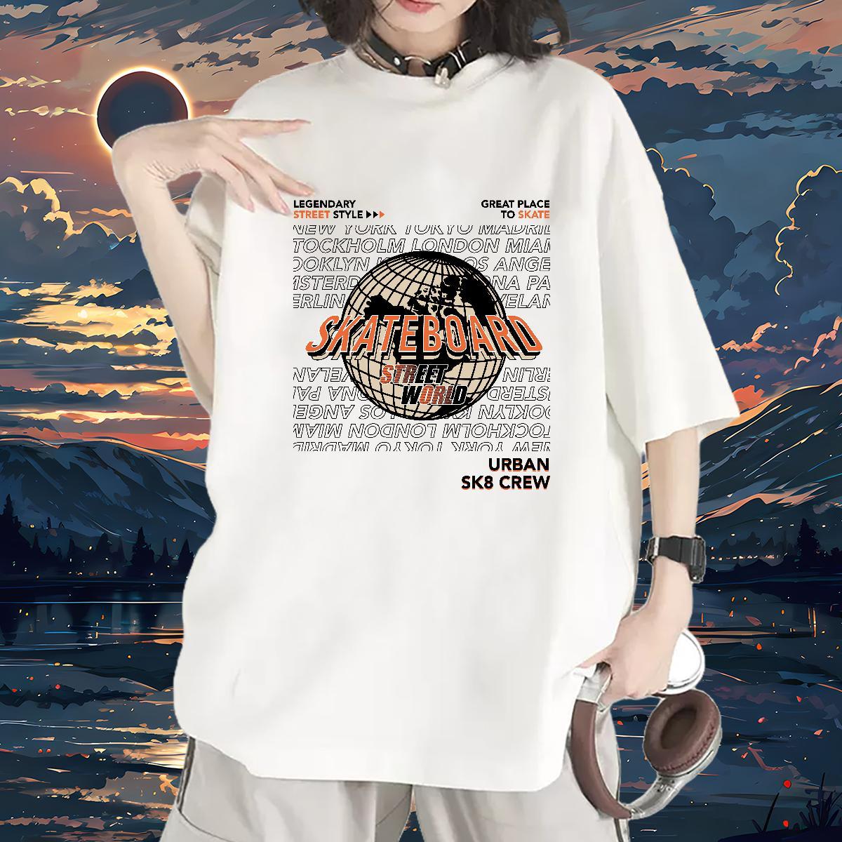 Loose Unisex Tshirts 230g 100% Cotton letter Casual Womens T Shirts Crew Neck Cartoon Anime Tee Shirt