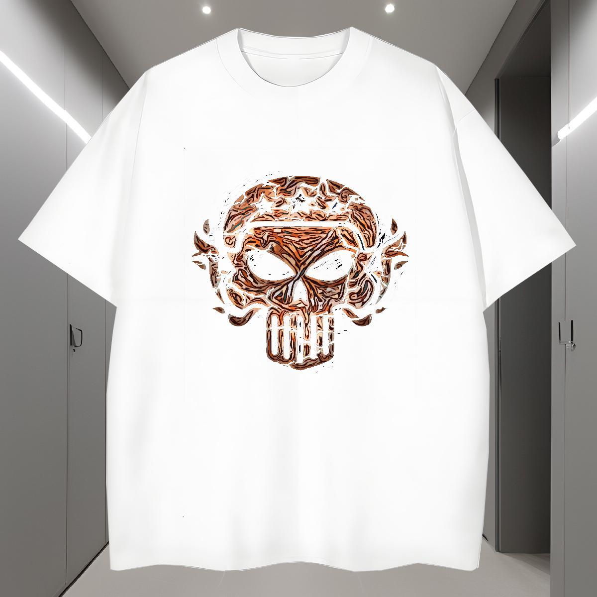 Free Shipping T-Shirts for Men 230g 100% Cotton skull Daily Wear Custom Printing Round Neck Short Sleeve Men Clothes T-Shirt DIY Customized Tops Shirt