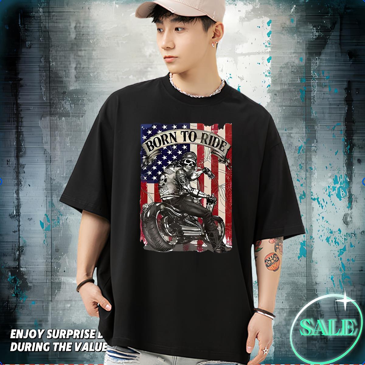 Soft T-Shirts for Men 230g Pure Cotton skull Outdoor Plus Size Cartoon Breathable Short Sleeve Men Tops Tees Brand Clothes