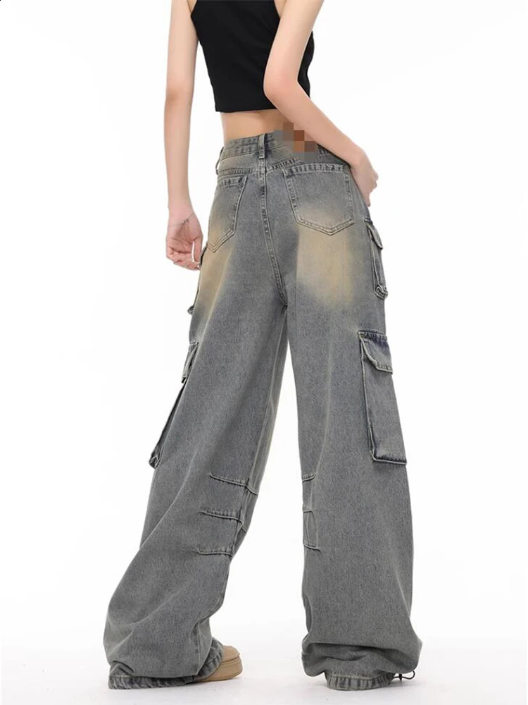 Womens Y2k freight jeans Baggy Harajuku 90s fashion Trouser retro Japanese 2000s style garbage clothing 240823