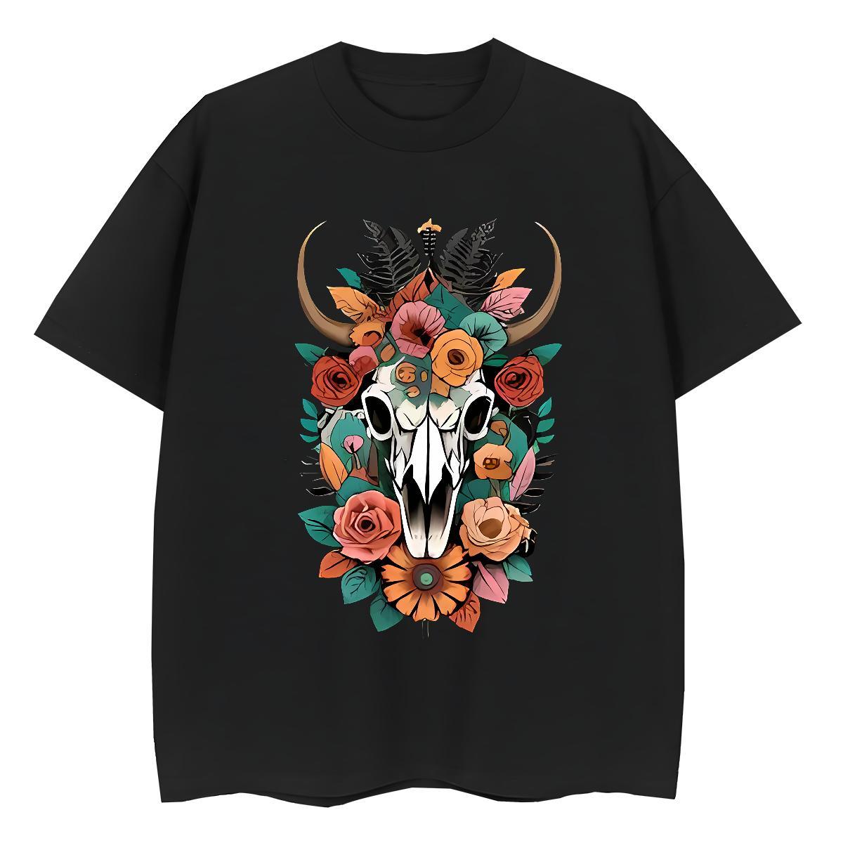 Fashion Design Mens Tshirts flower Anime Printing Street 230g Cotton Tee Shirt Breathable Crew Neck TOP Quality Man T Shirts DIY