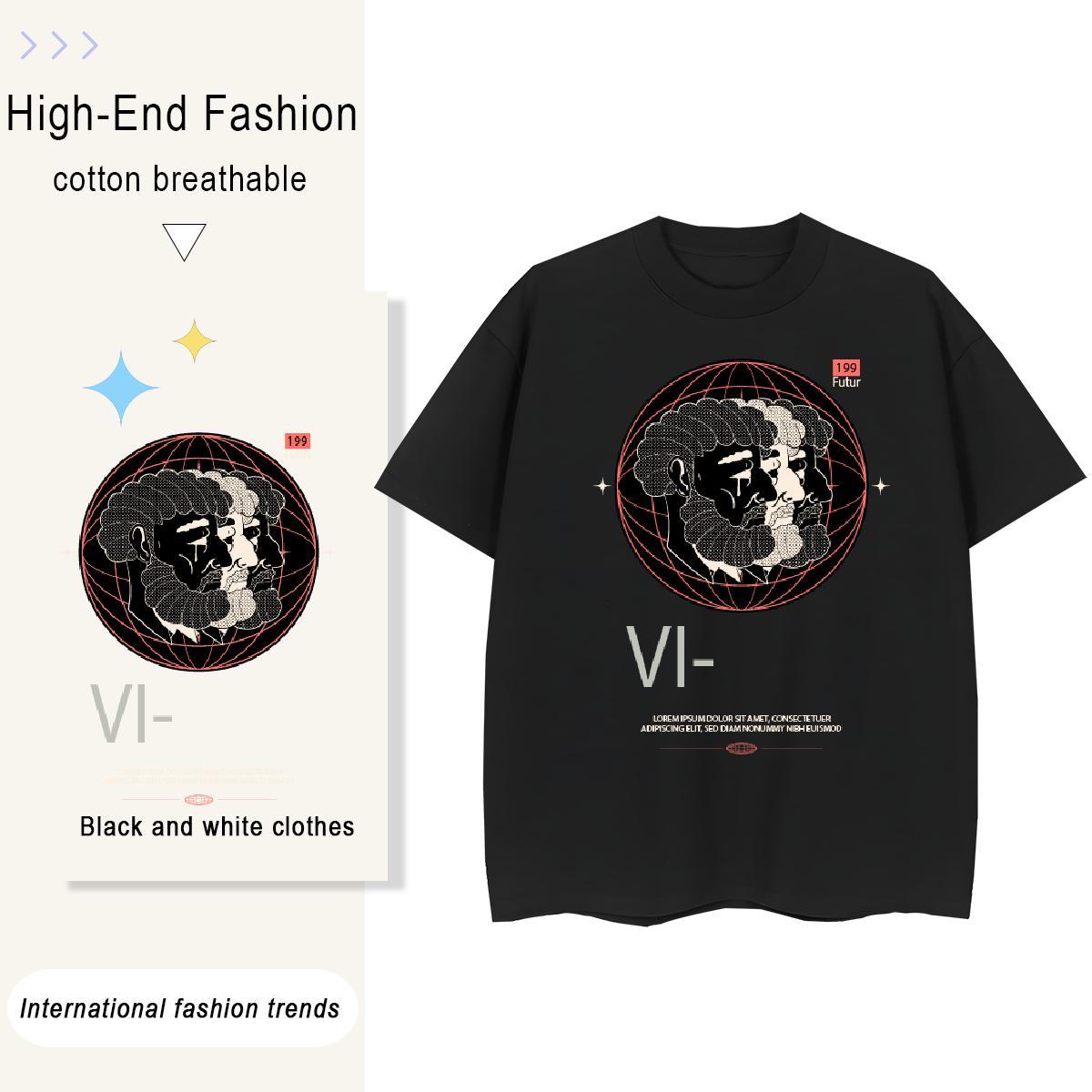 Comfortable Lady T shirt 230g Cotton star High Street Hip Hop T-Shirts for Women Crew Neck Breathable Anime Clothes Shirt