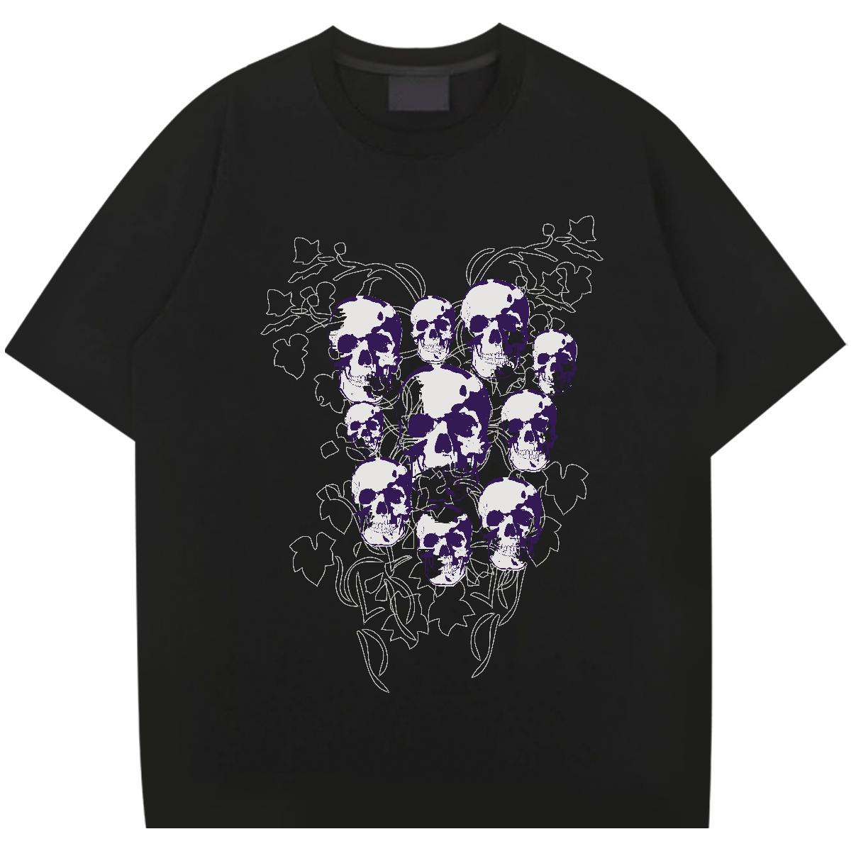 High Quality Man T Shirts 230g Pure Cotton skull Street White Plus Size Round Neck Short Sleeve Tshirt for Man Woman Fashion New Tops Shirt
