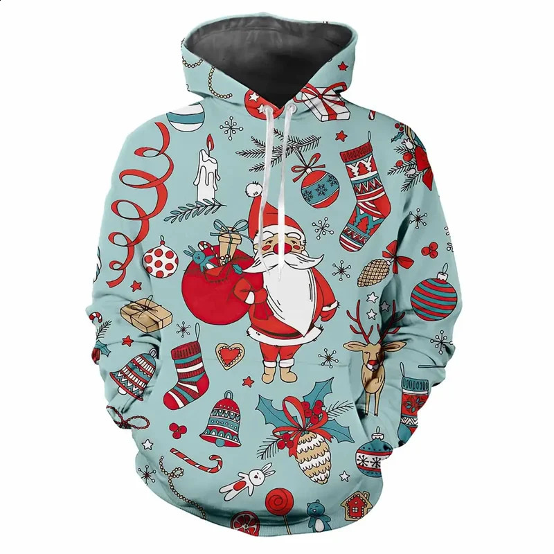 Fun Christmas Sweatshirts Fall Winter Mens Long Sleeve Holiday Party Gift Pullover Happy Hooded Pullover Oversized loose 240823