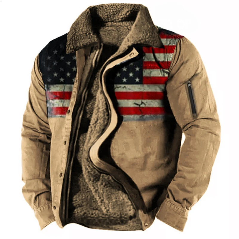 Winter Warm Outdoor Jacket Coat Mens Fashion Zipper Button Lapel Jackets Wool Lining Retro Loose Long Sleeve Men Fall Outerwear 240823 - view 4