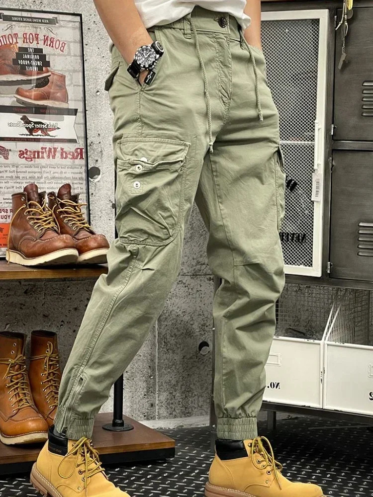 Mens cargo pants khaki hiking mens Trouser ultrathin loose long bag casual highquality street largesized ner 240823