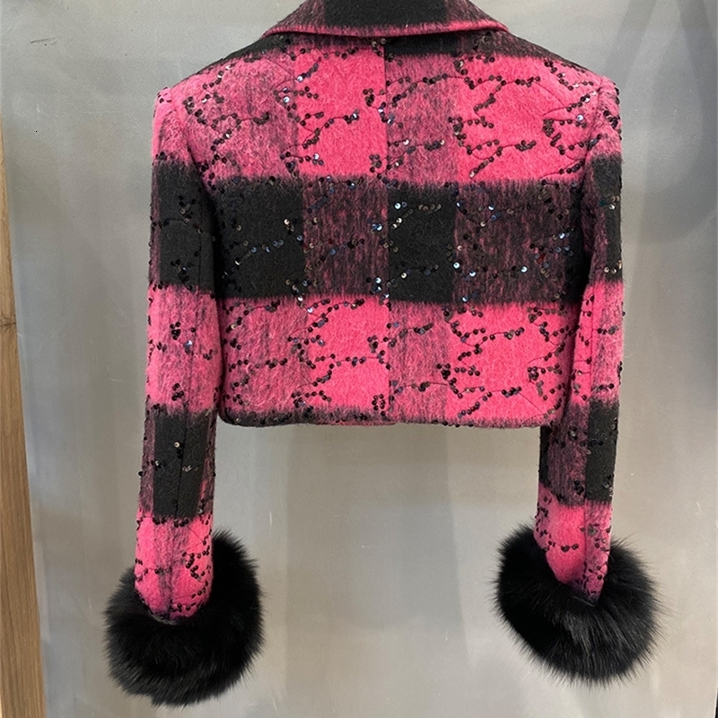 Plaid short woolen coat for women autumn fashion skirt two-piece set 240823