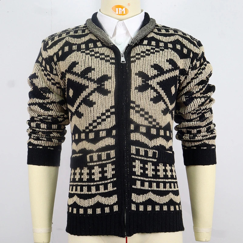 Mens cardigan sweater autumn and winter mens jacquard knitted jacket lapel long sleeved casual fashionable 240824