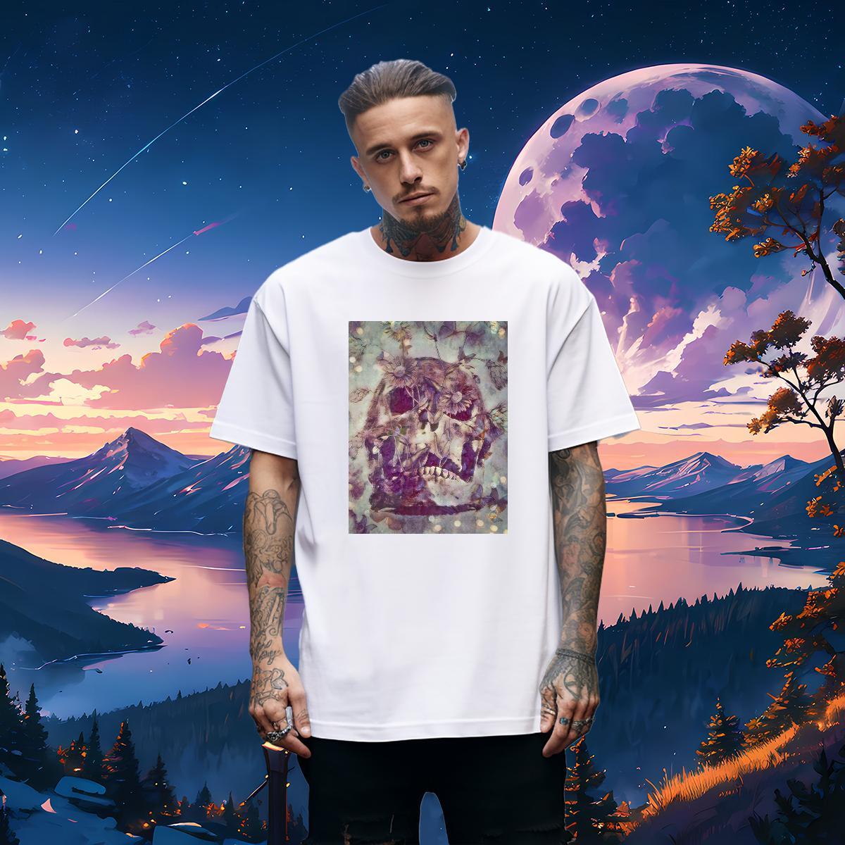 TOP Quality T Shirts Men 100% Cotton 230g skull Daily Outfit Cartoon Print Pure Cotton Tshirt for Man Woman Designer Fashion Tees Shirts