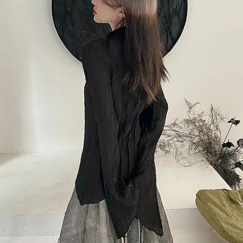 Gothic Women Black Shirts Korean Dark Academic Female ned Irregular Tops Spring Fashion Streetwear Y2K Blouse 240823