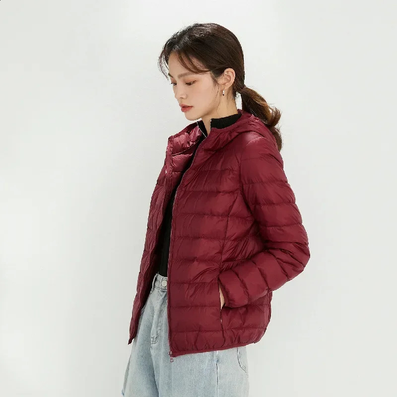 Winter and Autumn Womens White Duck Down Jacket Inflatable Warm Black Coat 240823