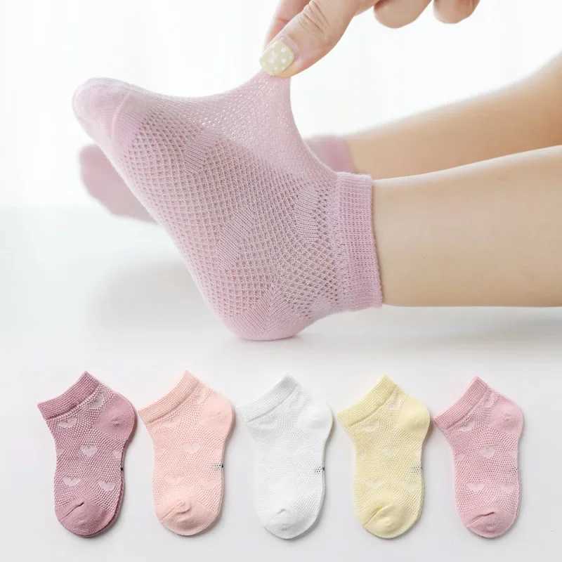 5 Pairs 1 To 12 Years Childrens Socks 2024 Spring Summer Baby Boys Girls Cotton Mesh Breathable Thin Soft Cute Socks Kids Socks CL240824