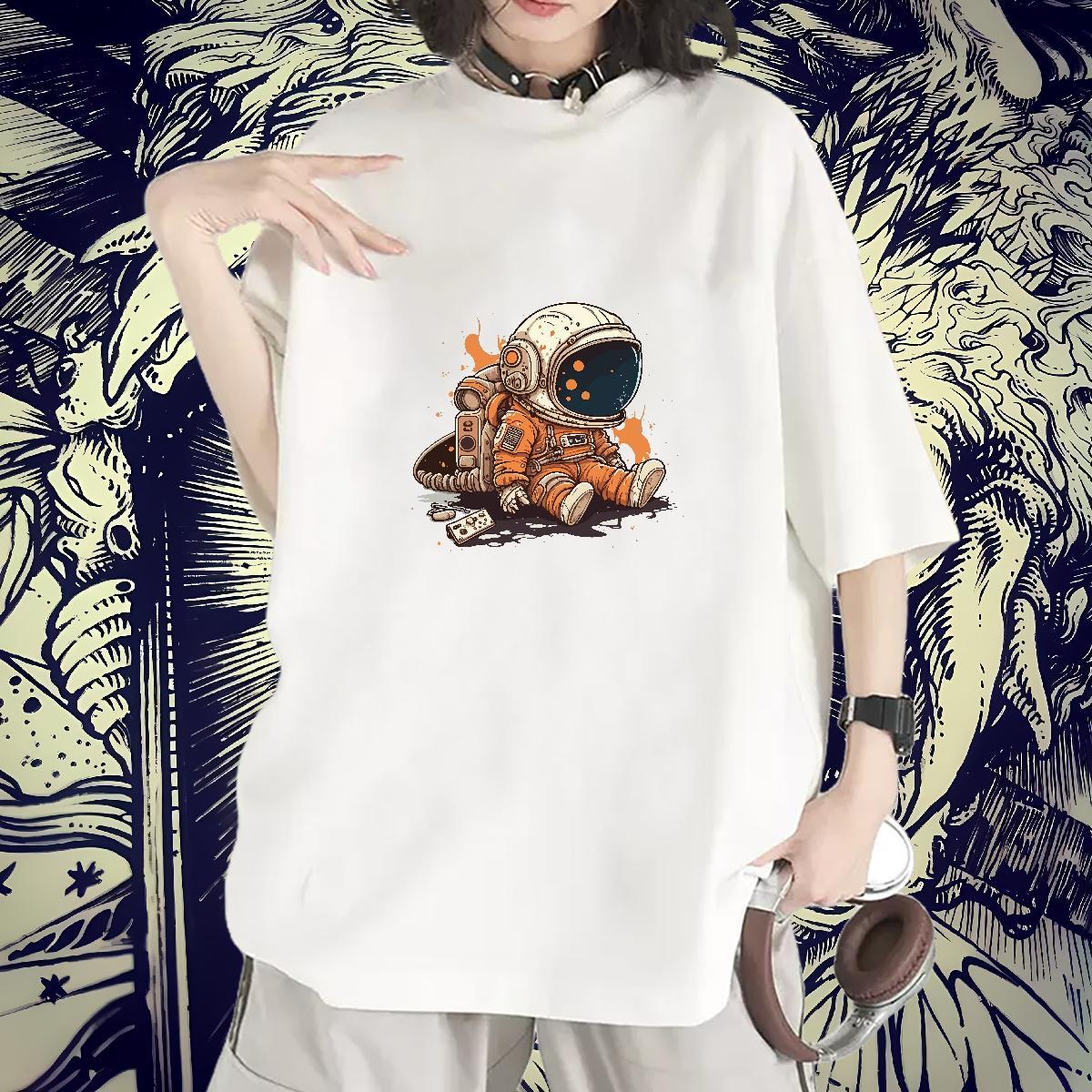 Wholesale Womens Tshirts 230g Cotton cosmonaut Hip Hop Street T Shirt For Woman Breathable Crew Neck Customized Print Tees Shirts