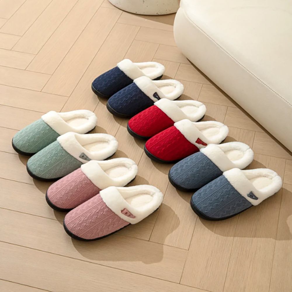 Fashion slippers men women knitted wool and fluffy slipper for couples simple and comfortable home thick-soled warm cotton slippers winter non-slip
