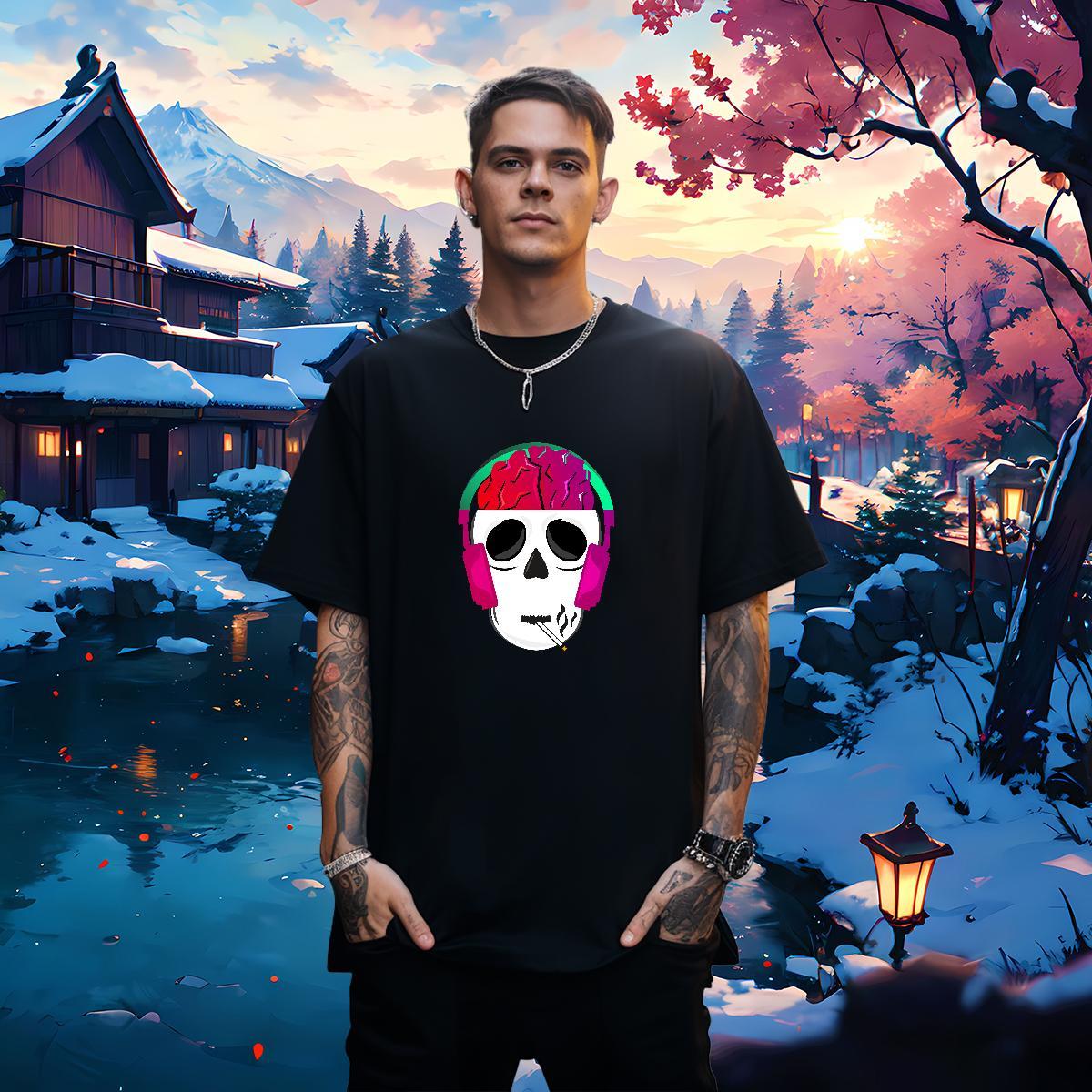 Free Shipping Mens T Shirts 230g 100% Cotton skull Beach Floral Print Breathable Soft Men Clothes T-Shirt New Top Tees